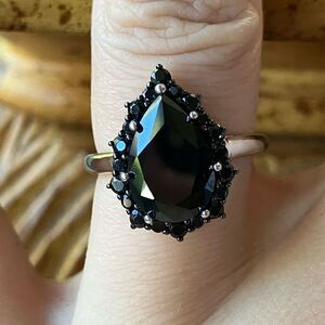 Natural Black Spinel Sterling Silver Ring Size 6